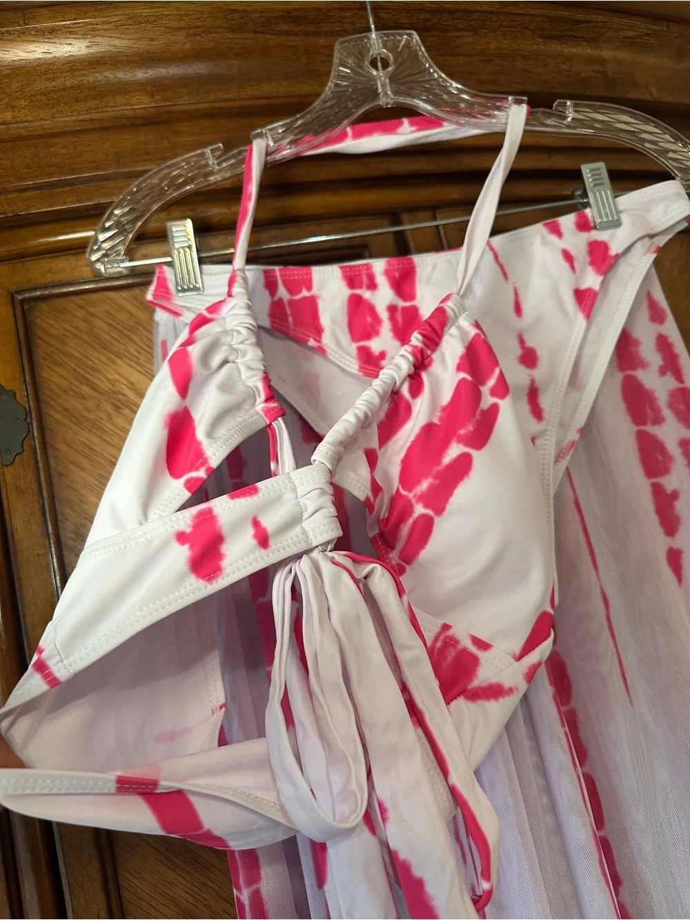 Swim Vcay Pink Tie Dye Bikini Set & Sheer Cover Up Skirt Size M - Picture 8 of 11